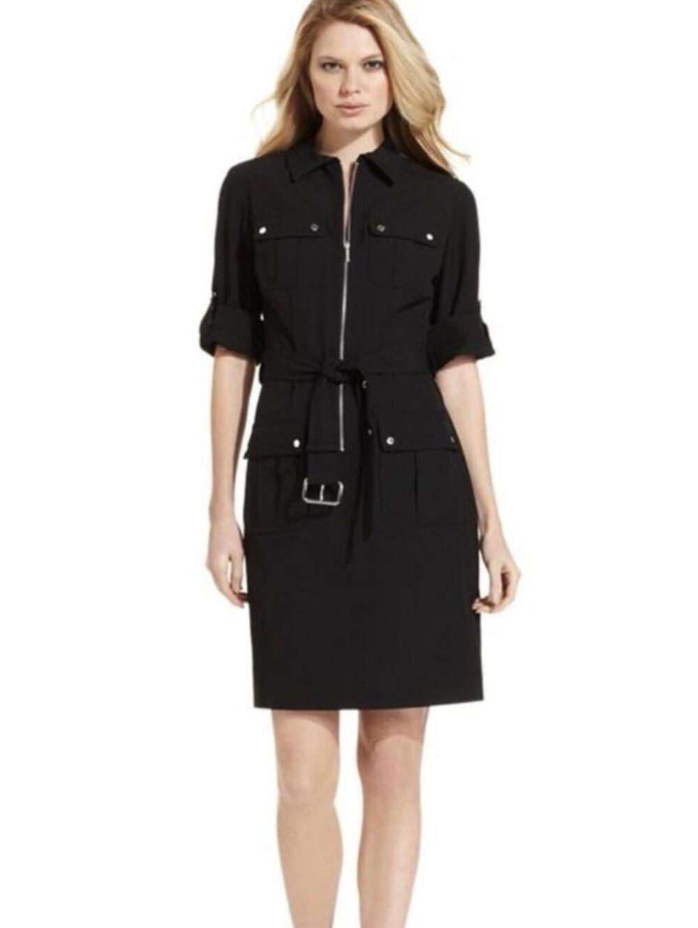 Michael Kors Black Utility Style Shirt Dress Women's Size XL Classic